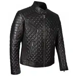 Men Black Full Quilted Real Leather Jacket