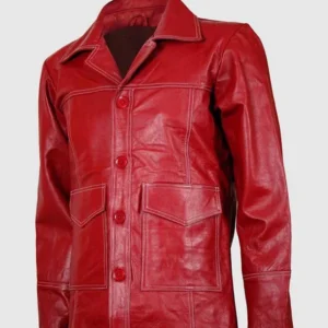 Men Lightweight Red Genuine Leather Coat