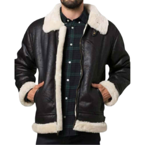Mens Aviator Black Shearling Genuine Leather Jacket