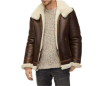 Mens Aviator Brown Shearling Genuine Leather Jacket
