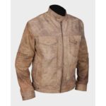 Mens Khaki Distressed Café Racer Vintage Jacket