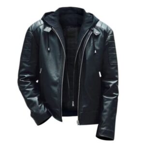 Men’s Leather Moto Hooded Jacket