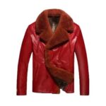 Mens Shearling Red Genuine Leather Jacket