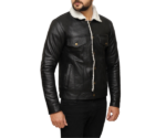 Mens Trucker Shearling Genuine Leather Jacket