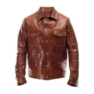 Vintage Brown Classy Real Leather Trucker Jacket