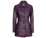 Women Mid Length Purple Genuine Leather Car Coat