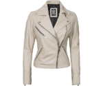 Women Moto Style Beige Genuine Leather Jacket