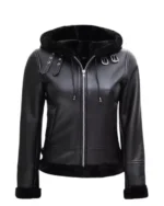 Women Black Shearling Leather Jacket