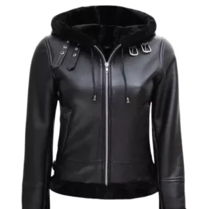 Women Black Shearling Leather Jacket