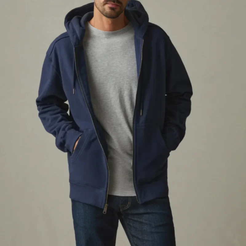 Comfortable Men's Full-Zip Blue Hoodie